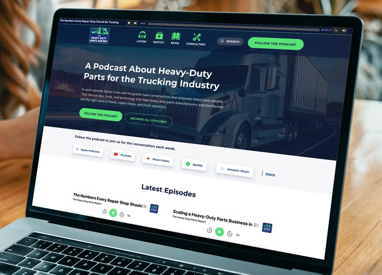 The Heavy-Duty Parts Report website on a laptop